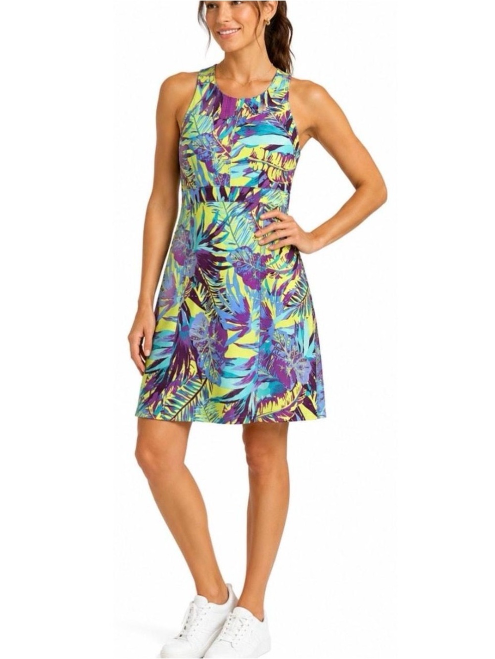 Title Nine Arabella Nimblene Halter Dress Purple Tropical Outdoor Hiking Resort